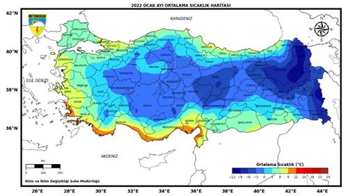 Trkiye 22 Ortalama Ocak AyScaklk Haritas