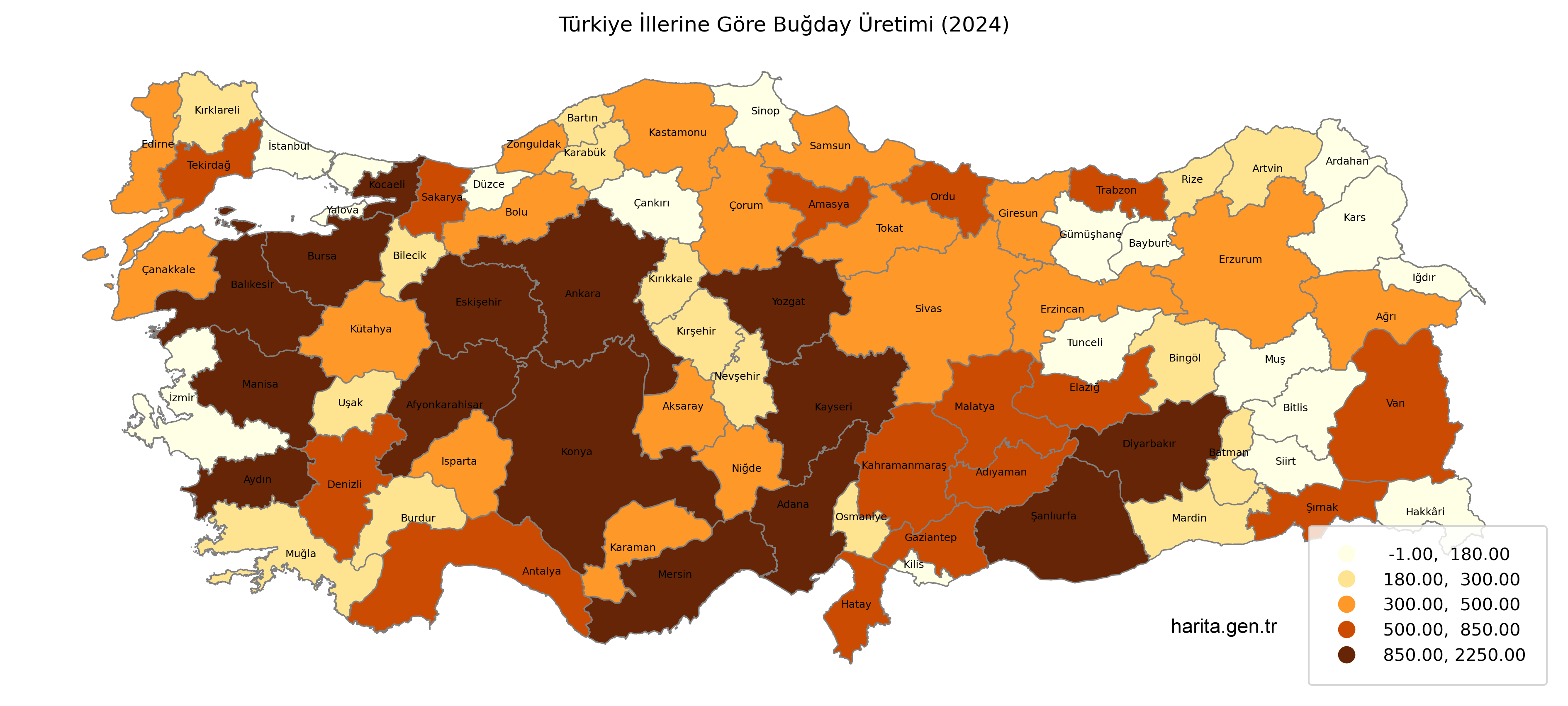 Türkiye Buğday Üretim Haritası