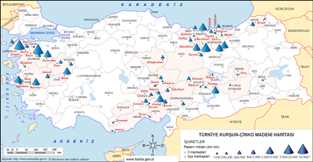 Trkiye inko ve Kurun Madeni Haritas