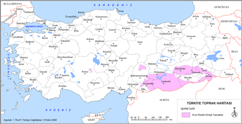 Trkiye Kzl Renkli Topraklar Haritas