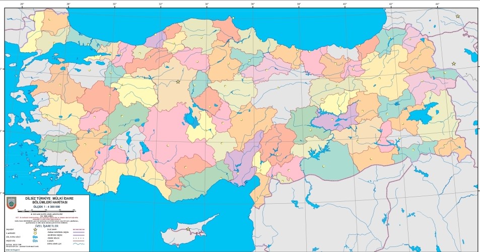 Trkiye Mlki dare Blmleri Haritas Dilsiz