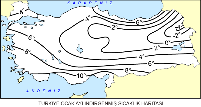 Trkiye Ocak Ay ndirgenmi Scaklk Haritas