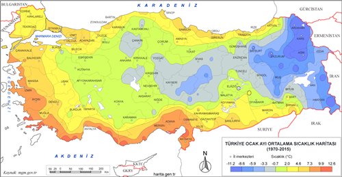 Trkiye Ocak Ay Ortalama Scaklk Haritas