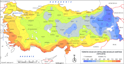 Trkiye Ocak Ay Ortalama Scaklk Haritas