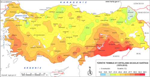 Trkiye Temmuz Ay Gerek Scaklk Haritas