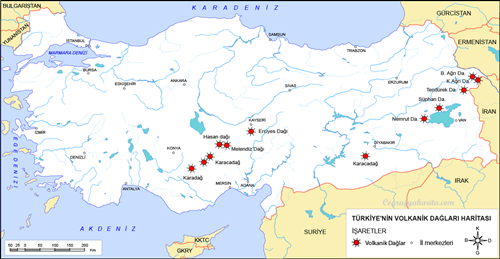 Türkiye Volkanik Dağlar Haritası
