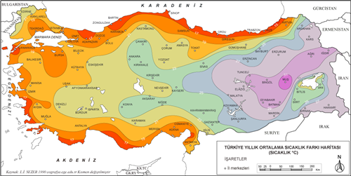 Trkiye Yllk Scaklk Farklar Haritas