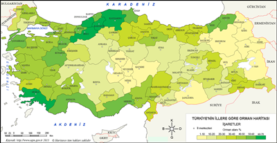 Trkiyenin illere gre orman dalm haritas