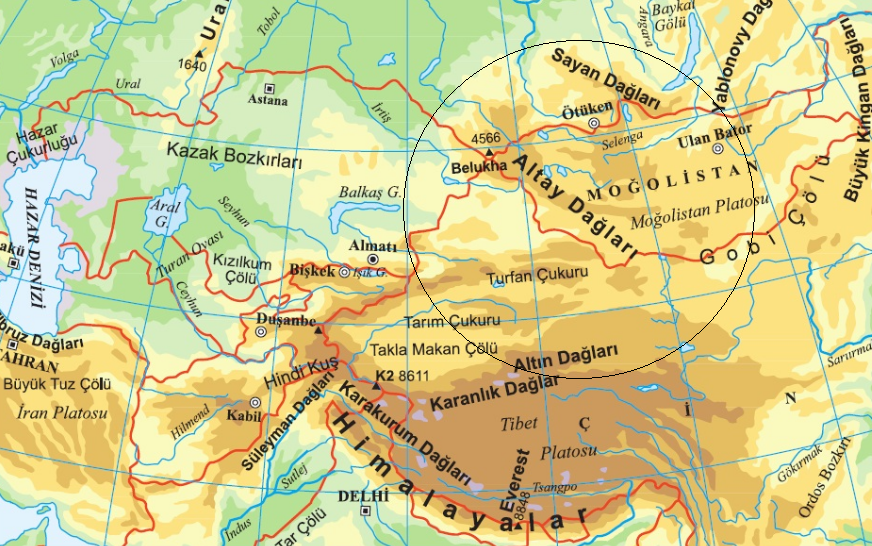 Altay Dağları Fiziki Haritası