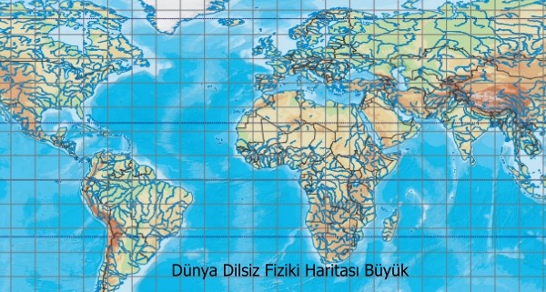 Dünya dilsiz büyük boy fiziki haritası
