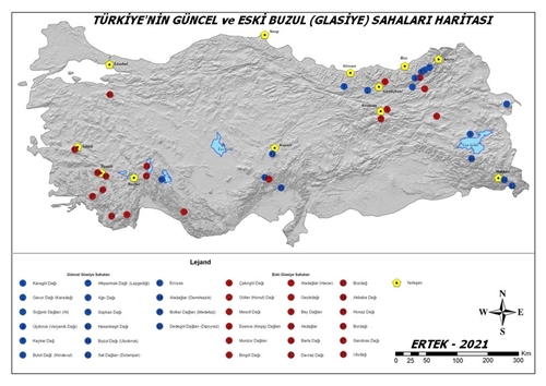 Trkiyenin eski ve gncel buzul sahalari haritas