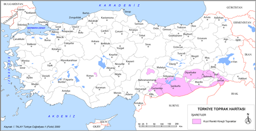 Türkiye Kızıl Renkli Topraklar Haritası