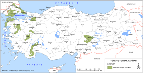 Türkiye Rendzina Topraklar Haritası