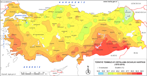 Türkiye Temmuz Ayı Gerçek Sıcaklık Haritası