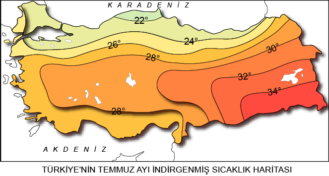 Türkiye Temmuz Ayı İndirgenmiş Sıcaklık Haritası