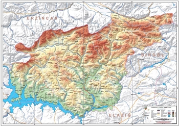 Tunceli ve ileleri fiziki haritas