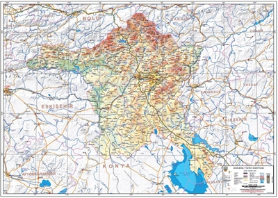 Ankara ve ilçeleri fiziki haritası