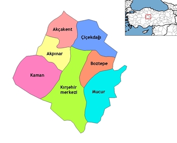 Kırşehir ve ilçeleri haritası