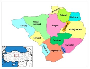 Yozgat ve ilçeleri haritası
