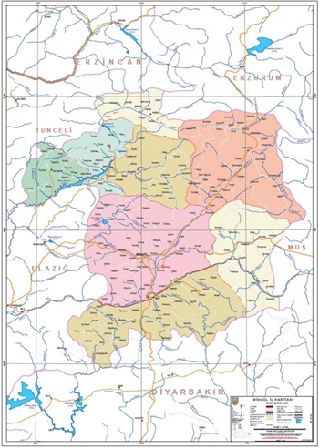 Bingöl ve ilçeleri mülki idare haritası