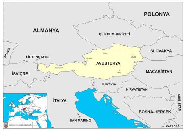 Avusturya dnyadaki konumu ve snr komular haritas