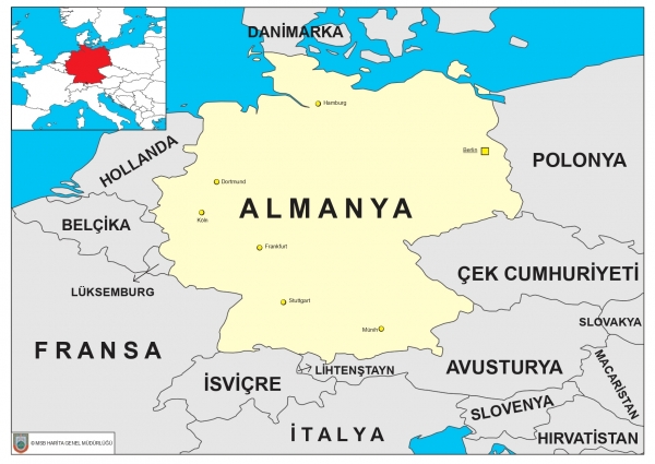 Almanya dnyadaki konumu ve snr komular haritas