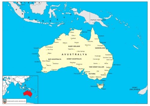 Avustralya dnyadaki konumu ve snr komular haritas