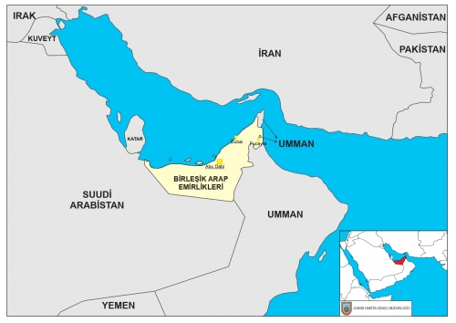 Birleik Arap Emirlikleri dnyadaki konumu ve snr komular haritas