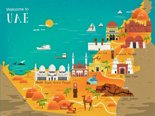 Birleik Arap Emirlikleri turizm ve gezi haritas