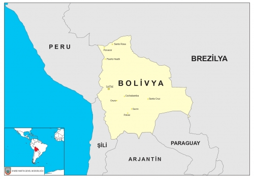 Bolivya dnyadaki konumu ve snr komular haritas