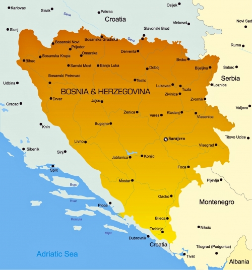 Bosna Hersek blgelerin ve ehirlerin haritas