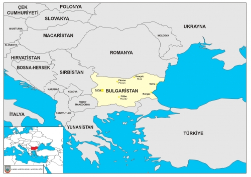 Bulgaristan dnyadaki konumu ve snr komular haritas