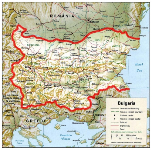 Bulgaristan fiziki haritas