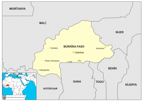 Burkina Faso dnyadaki konumu ve snr komular haritas
