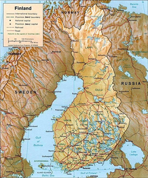 Finlandiya fiziki haritas