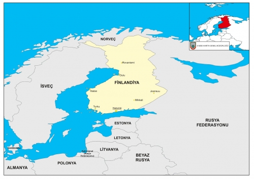 Finlandiya dnyadaki konumu ve snr komular haritas