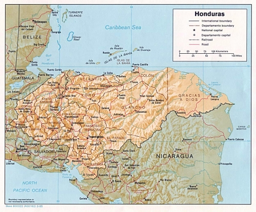 Honduras fiziki haritas