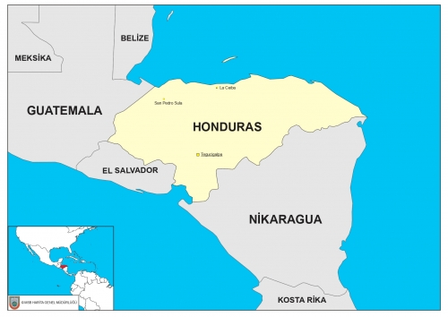 Honduras dnyadaki konumu ve snr komular haritas