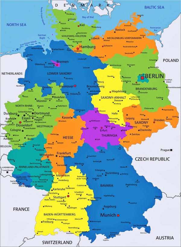 Almanya genel bölgeler , şehirler ve semtler haritası
