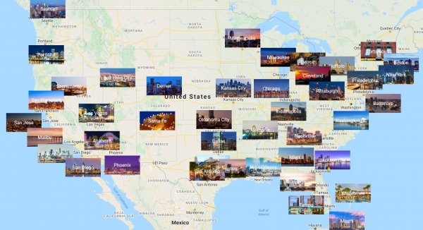 Amerika Birleşik Devletleri fotoğraflı şehirler haritası