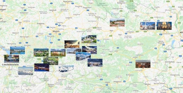 Avusturya fotoğraflı şehirler haritası