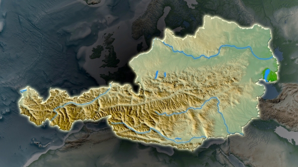 Avusturya uzaydan fiziki uydu haritası