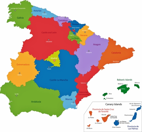 İspanya bölgeler ve illeri haritası