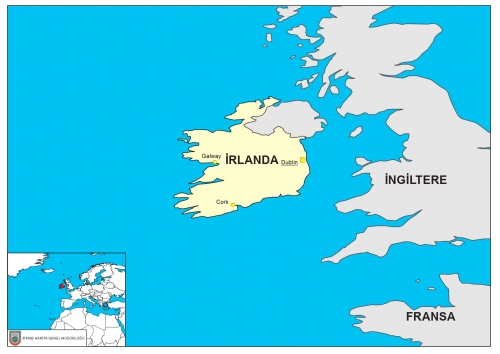 İrlanda dünyadaki konumu ve sınır komşuları haritası