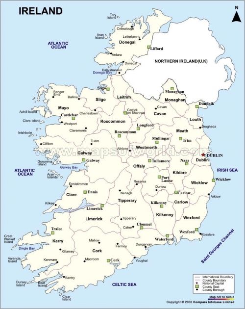 İrlanda şehirleri ve semtleri gösteren siyasi haritası