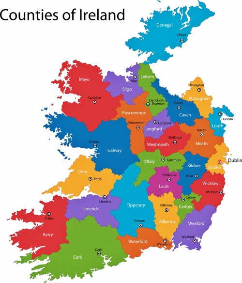 İrlanda bölgelerin ve şehirlerin haritası