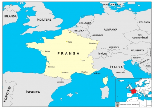 Fransa dünyadaki konumu ve sınır komşuları haritası