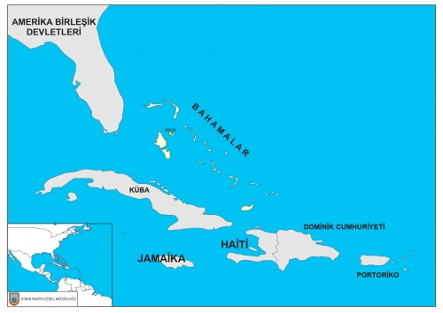 Bahamalar dnyadaki konumu ve snr komular haritas